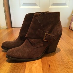 Lucky Brand Suede Leather Booties - Dark Brown